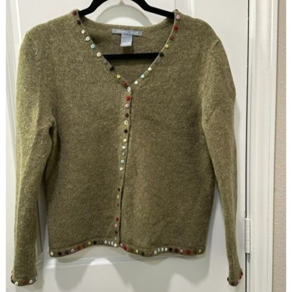 Vintage Career Guild Cardigan M 100% Wool Green Embroidered Bobble Y2K  Cottage